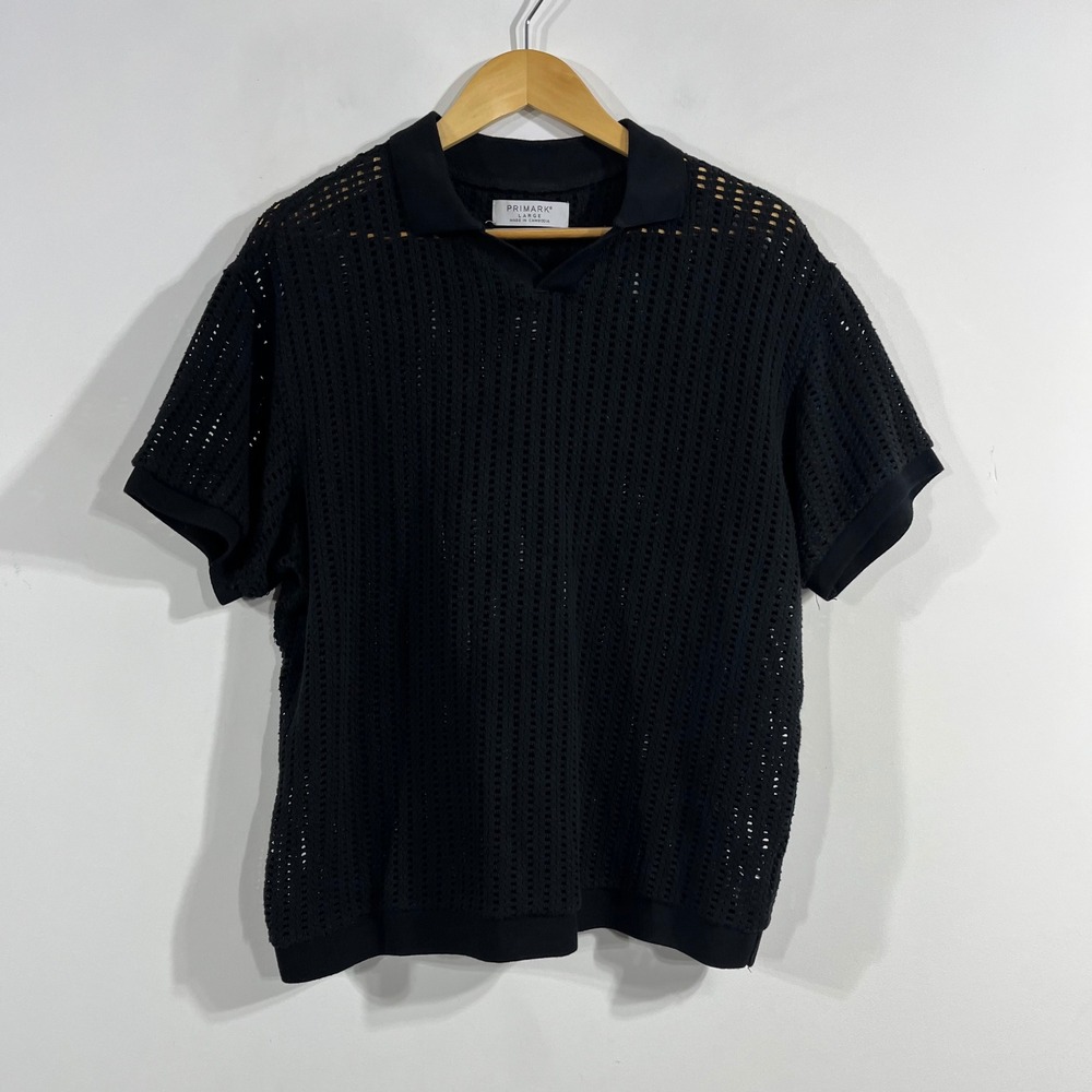 Primark Preppy Fisherman Open Knit Mesh Crochet Polo Shirt Old Money Women Large